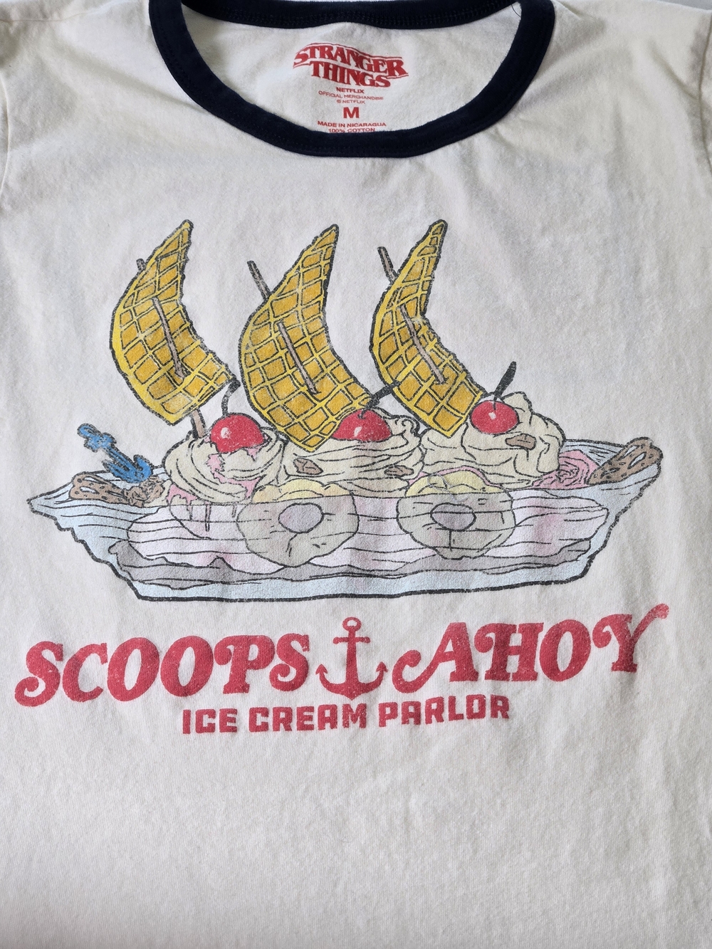 Scoops Ahoy Cream Short Sleeve Ringer Tee with Navy Trim - Picture 3 of 6